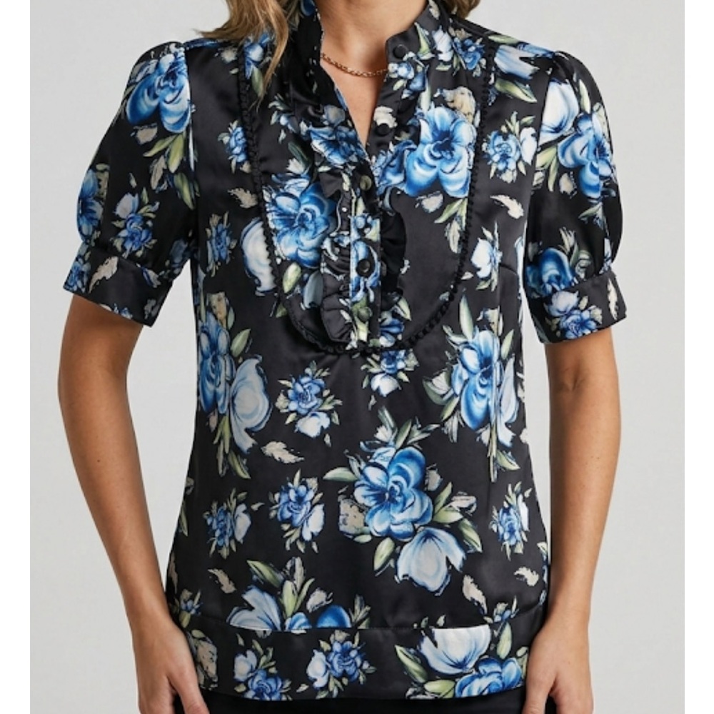 FRED DAVID Floral Shirt Sleeve Blouse, Women’s M, Multicolor